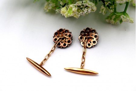 Botões de punho em ouro e prata com lascas de diamantes